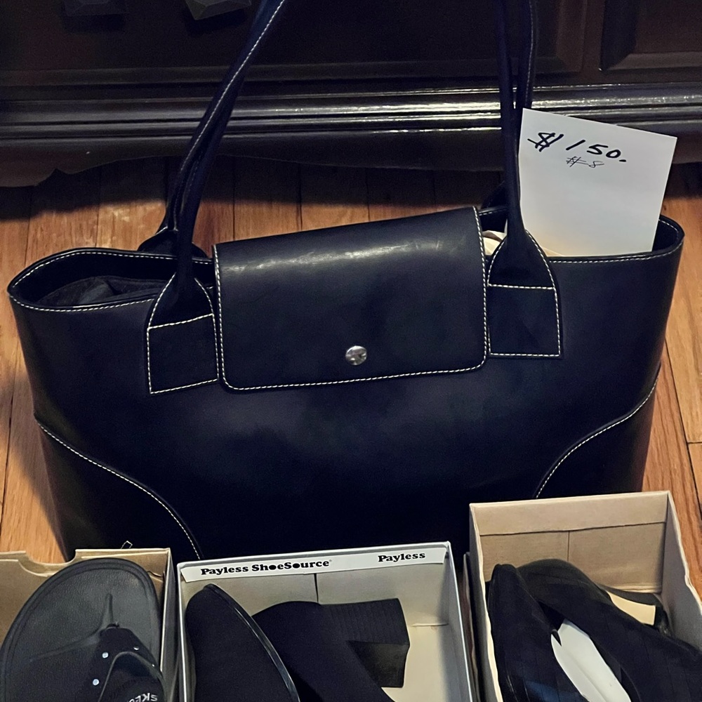 Dress shoes, gym shoes, purse